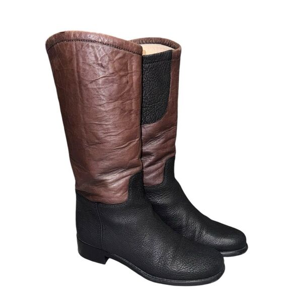 AUTHENTIC CHANEL Two Tone BLACK & brown Interlocking C Riding equestrian boots - Picture 1 of 11